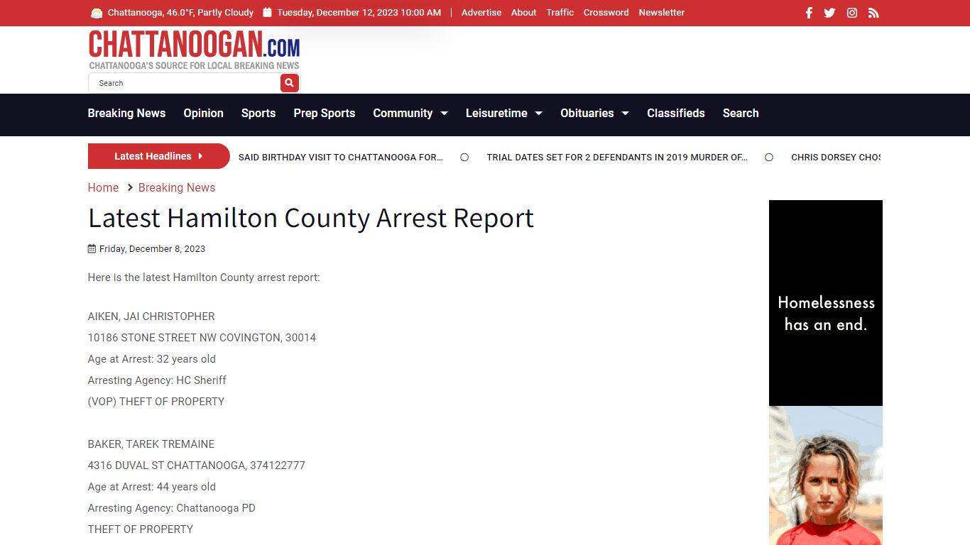 Latest Hamilton County Arrest Report - Chattanoogan.com
